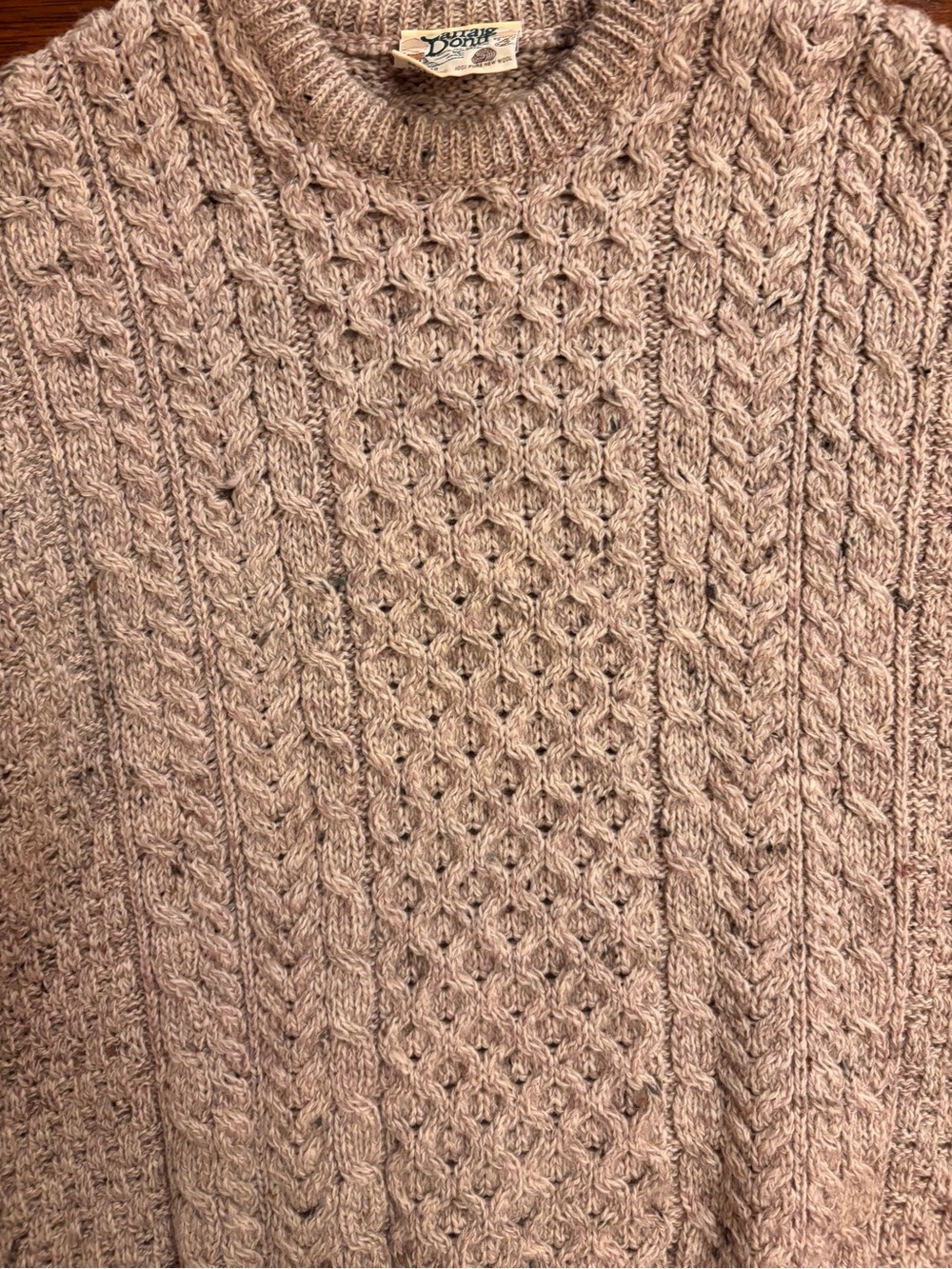 Carraig Donn XL Traditional Unisex Aran Sweater Brown Wool - Picture 4 of 5